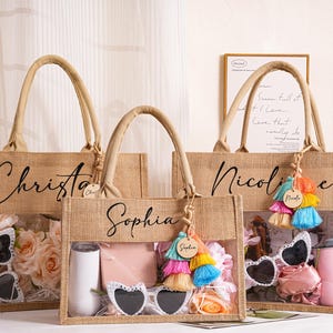 Personalized Burlap Tote Bag,Bridesmaid Gift Bags,Bridesmaid Proposal Gifts,Custom Jute Bag with Scarf,Beach Tote Bag,Bachelorette Party Bag