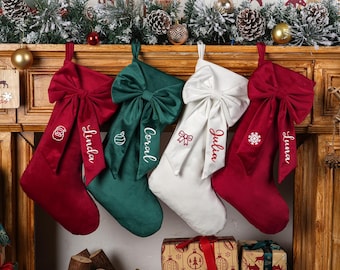 Custom Bow Christmas Stocking: Personalized Velvet Embroidered Stockings, 2025 Family Holiday Decor