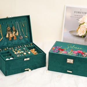 Portagioie grande personalizzato, portagioie in velluto con cassetto, organizer per gioielli da donna, scatola portaoggetti da donna, scatola portagioie, regalo per la mamma