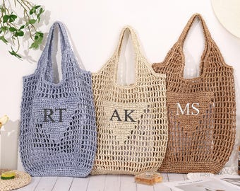 Personalized Beach Tote Bag: Custom Raffia Bag, Bridesmaid Gift, Girl Trip Bags