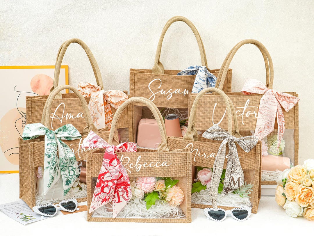 Custom Bridesmaid Gift Bags,personalized Burlap Tote Bag,bridesmaid ...