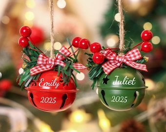 Personalized Jingle Bell Christmas Ornament, Custom Name, Metal Holiday Decor
