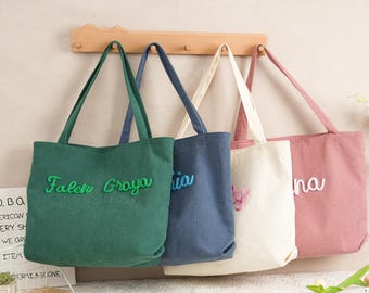Personalized Embroidered Corduroy Tote: Custom Name Tote Bags, Everyday Essential, Bridesmaid Gift for Her