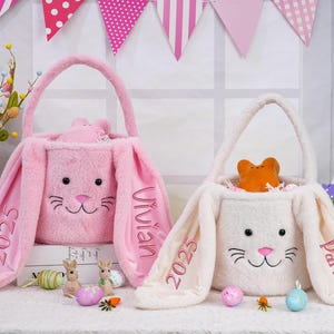 Personalisierter Plüsch-Ostern-Korb, gestickter Ostern-Eimer, kundenspezifischer Kinder-Ostern-Korb, Eierjagd-Ostern-Taschen, Ostern Geschenk für Kindermädchen-Jungen