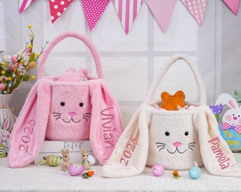 Personalized Plush Easter Basket,Embroidered Easter Bucket,Custom Kids Easter Basket,Egg Hunting Easter Bags,Easter Gift for Kids Girls Boys