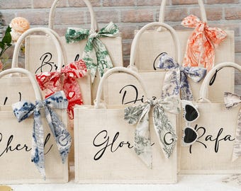 Custom Burlap Tote Bag, Personalized Bridesmaid Gift, Beach Tote