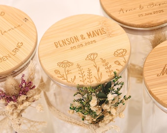 Personalized Wedding Gift,Custom Storage Jar,Engraved Storage Jar with Wooden Lid,Wedding Glass Jar,Guest Gift,Cash Gift,Bridal Couple Gifts