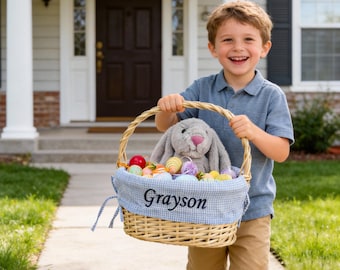 Forros de cesta de Pascua personalizados: Forro de sirsaca bordado personalizado para niño o niña