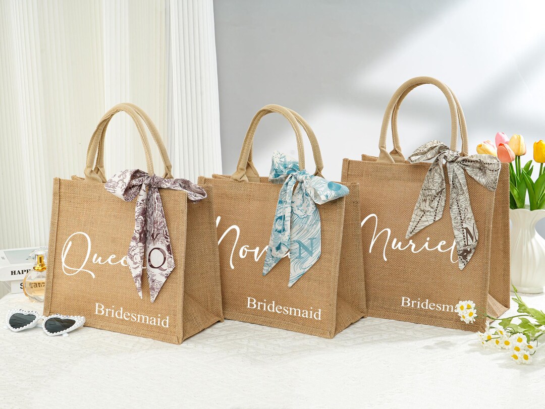 Personalized Burlap Bridesmaid Bag: Jute Beach Tote With Scarf - Etsy