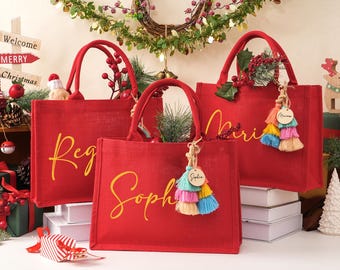 Personalized Christmas Gift Bags: Holiday Bag with Name, Custom Xmas Sacks