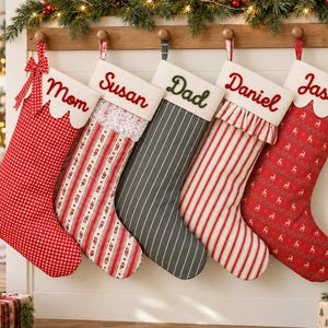 Personalized Name Christmas Stocking, Embroidered Rustic Vintage Family Christmas Stocking, Holiday Fireplace Decor