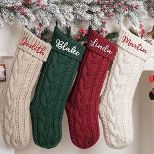 2025 Embroidered Christmas Stockings,Personalized Christmas Stockings,Custom Knit Stocking,Monogram Stocking,Red Stocking,Holiday Decor Gift
