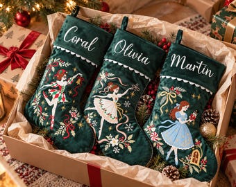 Custom Christmas Stocking with Name, Personalized Velvet Stocking, Embroidered Nutcracker Holiday Decor, Christmas Gift