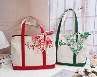 Personalized Canvas Tote Bag: Custom Embroidered Totes, Monogram Bags with Ribbon, Bridesmaid Gifts