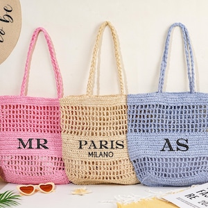 Personalisierte Raffia Strand Einkaufstasche, Benutzerdefinierte Stroh Taschen, gestickte Brautjungfer Geschenk Tasche, Brautdusche Tasche, Geburtstag Reise Party Bevorzugung Tasche für Sie