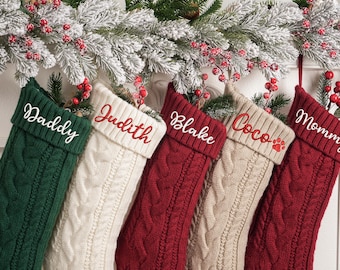 Personalized Embroidered Christmas Stockings: 2026 Family Knit Xmas Stocking, Holiday Decor