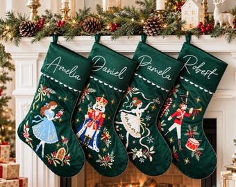 Personalized Christmas Stocking, Custom Name Embroidered Velvet Stocking, Nutcracker Christmas Decor, Family Holiday Gift