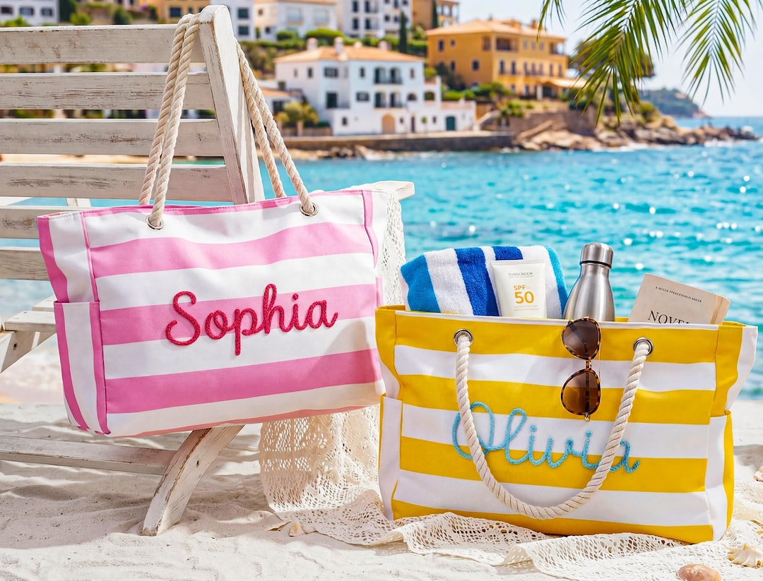 Personalized Striped Beach Tote, Custom Oversized Beach Bag ...