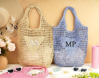 Personalized Straw Beach Tote Bag: Custom Burlap Party Favor