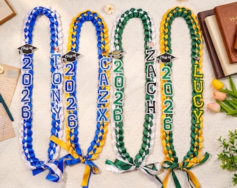 Custom Graduation Lei, Personalized Ribbon Lei Necklace, Class of 2026 Gift, College Grad Wreath