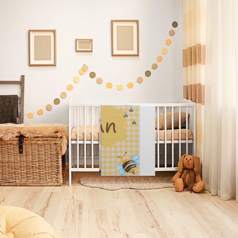 Personalized Cute Bees and Hive Soft Baby Blanket, Baby Shower Gift