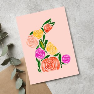 Blumen Hase Osterkarte | Blühende niedliche Frühlingsstimmung | Floral Vibe Grußkarte | Premium Leinenpapier | JoeyPrints