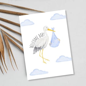 Cartão de boas-vindas para bebê | Cartão moderno de cegonha | Parabéns pelo novo bebê | Papel de linho premium | JoeyPrints