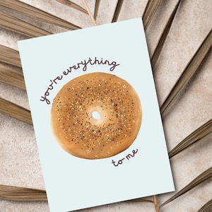 Lustiges Essen Wortspiel Karte | Alles Bagel Liebe Karte | Niedliche Jubiläumskarte | Freundschaftskarte | Premium Leinenpapier | JoeyPrints