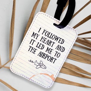 Airport Heart Luggage Tag | Travel Quote Tag | PU Leather Suitcase ID | Wanderlust Gift | Travel Lover Present | JoeyPrints Bag Tag