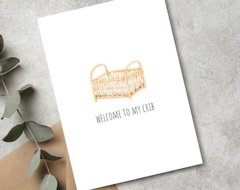 Funny Baby Shower Card: Welcome to My Crib Classic Linen Cardstock