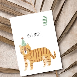 Cartão de aniversário infantil | Cartão de aniversário de tigre fofo | Cartão de animal de safári | Cartão de festa infantil | Papel de linho premium | JoeyPrints