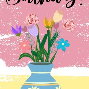 Bouquet Birthday Digital Download Greeting Card