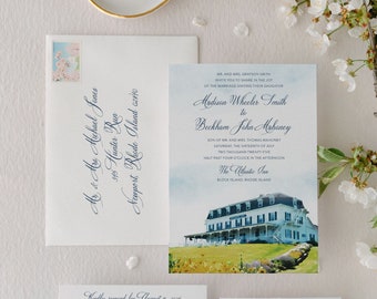 Block Island Wedding Invitation - Atlantic Inn Wedding Invitation - Watercolor Wedding Invitation - Watercolor Venue Invitation