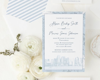 Boston Harbor Wedding Invitation - Destination Wedding - Nautical Chart wedding invitation - Boston Massachusetts wedding