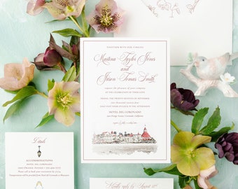 Venue Sketch Wedding Invitation - Hotel del Coronado Wedding Invite - Venue Wedding Invite - California Wedding Invitation