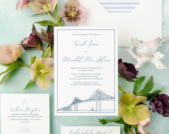 Newport Bridge Wedding Invitation - Newport Wedding Invite - Newport Wedding Invitation - Newport Rhode Island Wedding Invitation