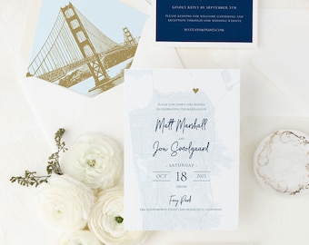San Francisco wedding invitation, San Francisco street map Wedding Invitation, Map Wedding Invitation, California Wedding Invitation