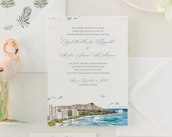 Hawaii Wedding Invitation - Honolulu Wedding Invite - Hawai'i wedding invitation - Diamond Head wedding invitation