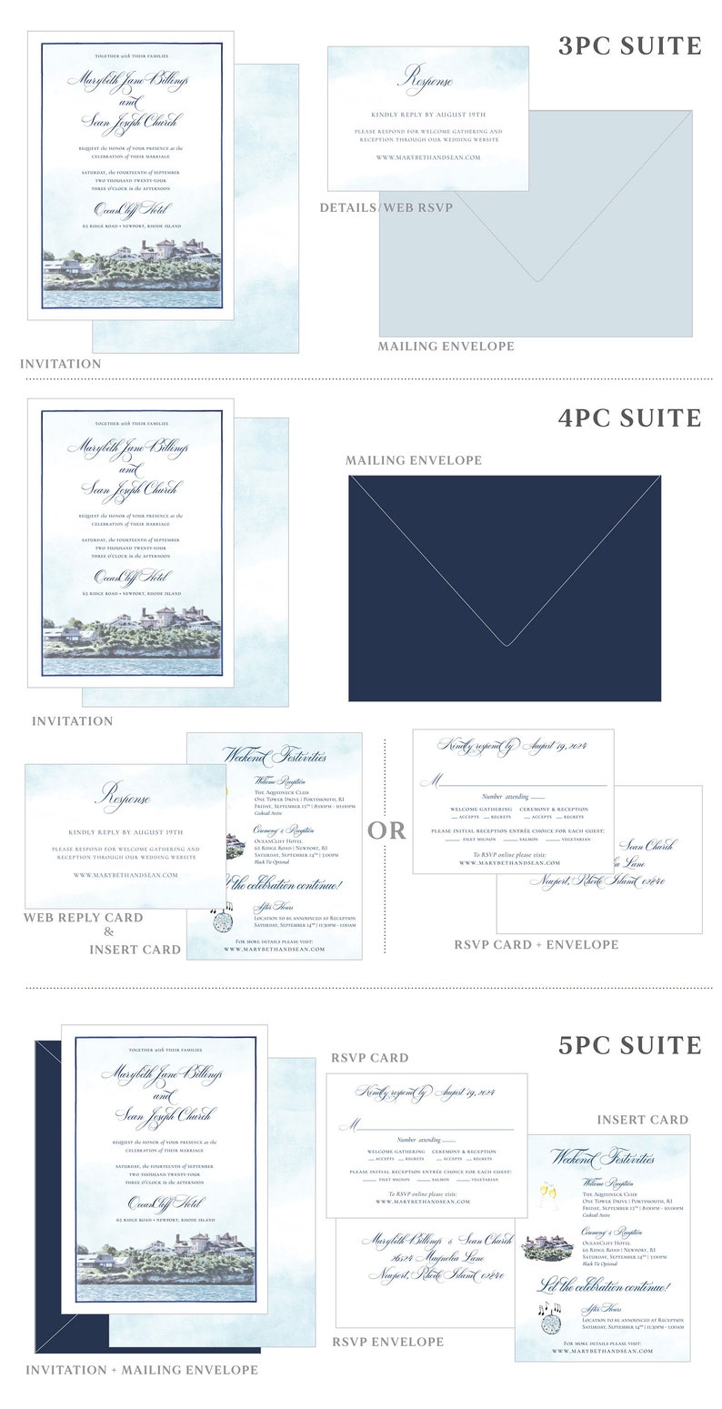 OceanCliff wedding invitation, Venue Wedding Invitation, Newport Invitation, OceanCliff Hotel Wedding Invitation image 3