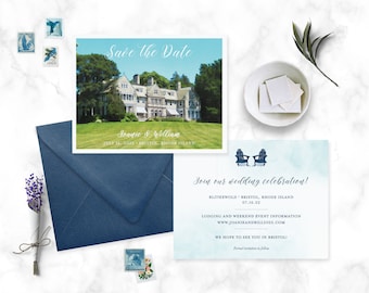 Blithewold Save the Date - Watercolor Save the Date - Venue Save the Date -  Bristol Rhode Island Save the date