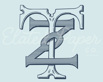 ZT oder TZ Vintage Monogramm, Vintage Hochzeitsmonogramm, Vintage Aquarell Monogramm