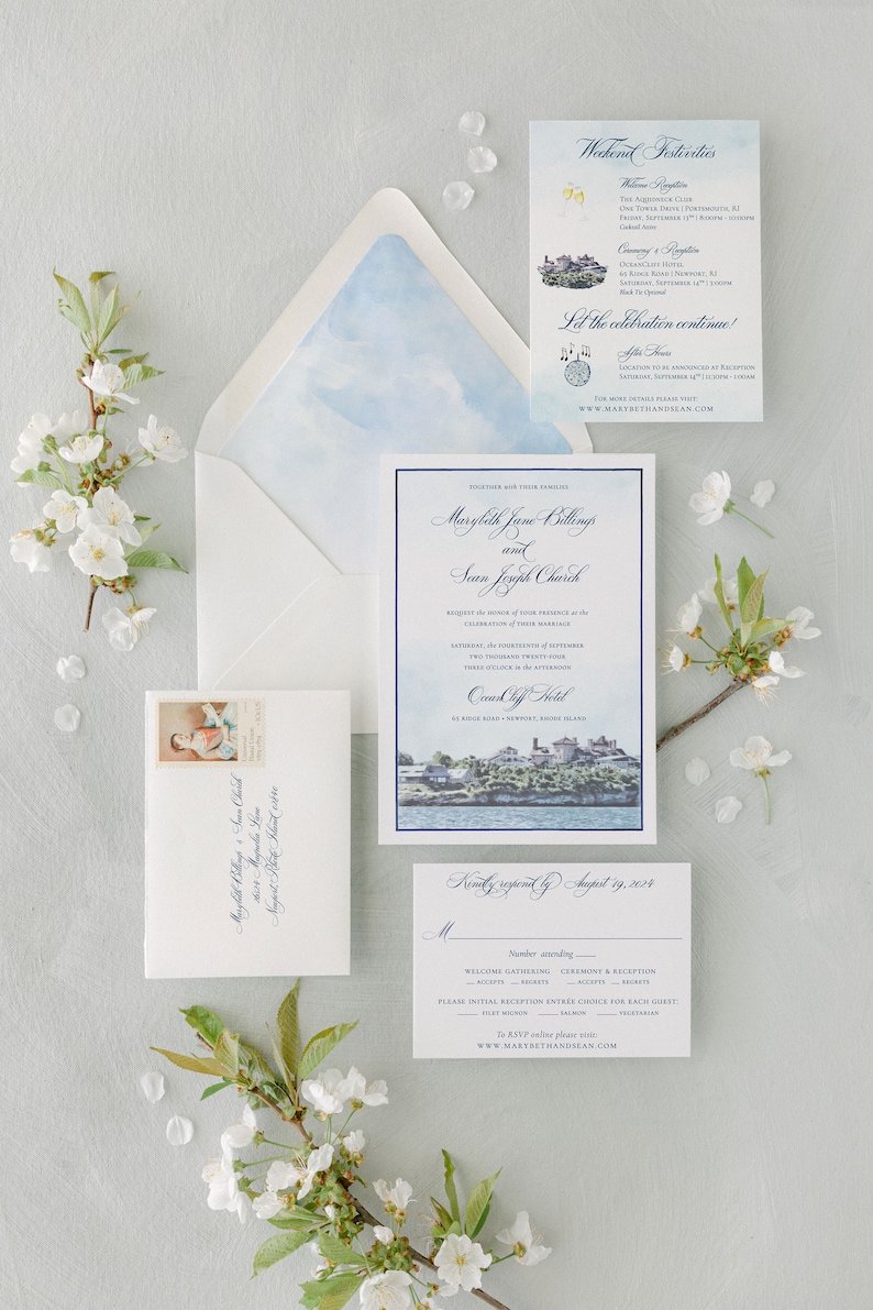 OceanCliff wedding invitation, Venue Wedding Invitation, Newport Invitation, OceanCliff Hotel Wedding Invitation image 2