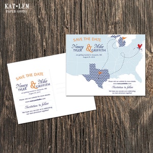 Map Save the Date - US Map with three states featured