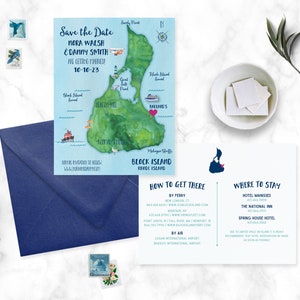 Block Island Map save the date - Block Island wedding - Watercolor Save the Date - Block Island Save the Date