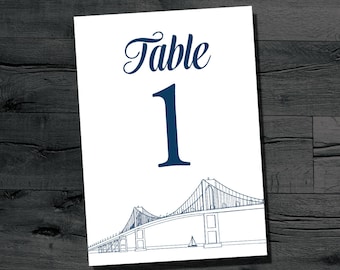 DIY Newport Bridge Table Number for 5x7 frame or stand, instant download printable table numbers 1-20