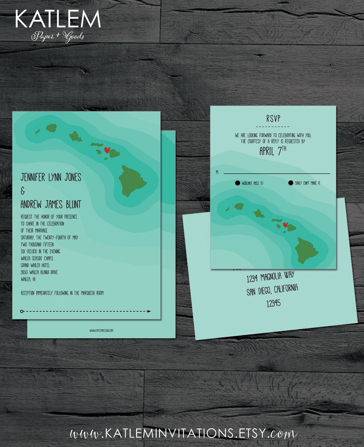 Hawaii Wedding Invitation Set Oahu Kaui Maui Big Island Etsy