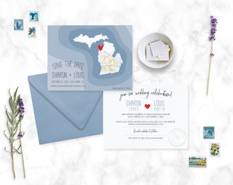 Michigan Map Save the Dates - Ombre save the date - Map Save the Dates - Glen Arbor, MI wedding – Wedding Save the Dates - Deposit