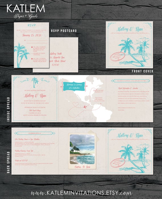 St Lucia Destination Wedding Invitation Tri Fold Invitation Etsy
