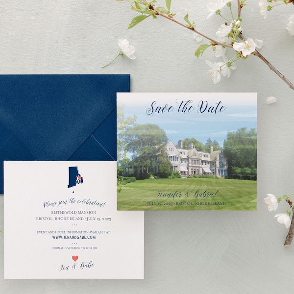 Bristol Rhode Island save the date - Blithewold Mansion Save the Date - Rhode Island Map save the date