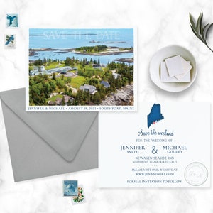 Maine wedding save the date - Maine - Newagen Seaside Inn, Southport Maine - Maine map save the date